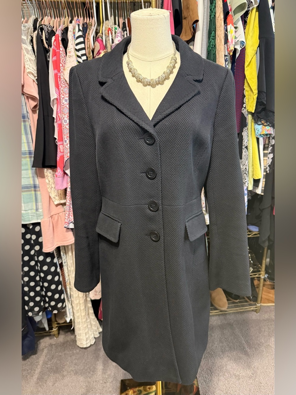 Ann Taylor Textured Cotton Car Coat Black Mid-Length Jacket Size Medium